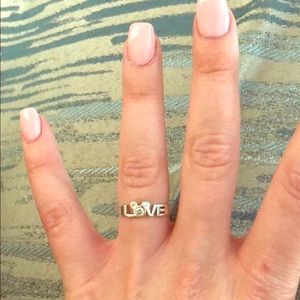 “Love” ring with crystal Mickey head. Size 6